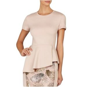 BCBGMaxAzria Harlem Seamed Waist Peplum Top. Bare Pink. Size S #1179